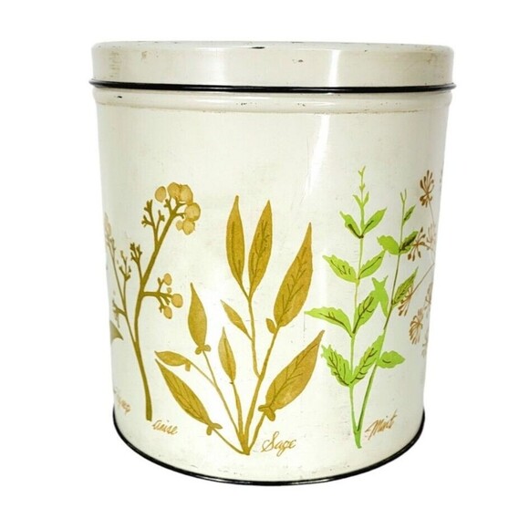 VTG MCM Botanical "Herbs" Nesting Storage Tins Set of Three Storage Canisters - Picture 7 of 16